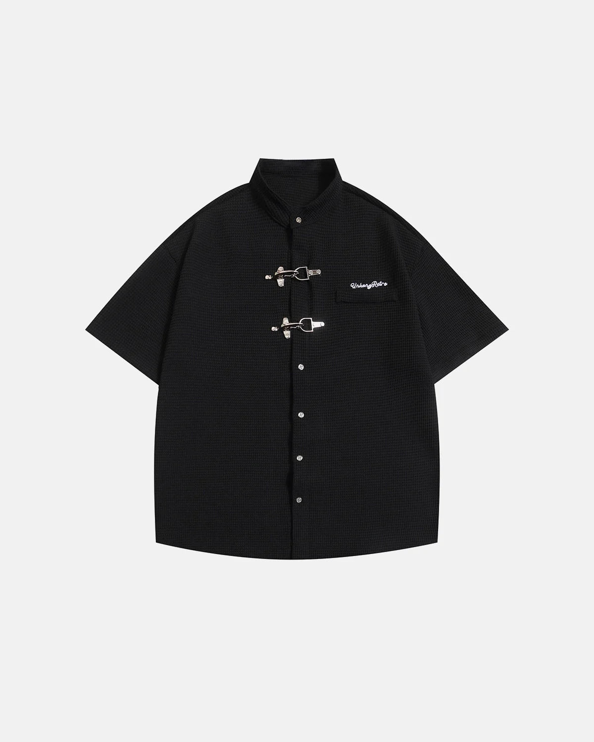 Omygoods Waffle Shirt With Metal Clasp Detail