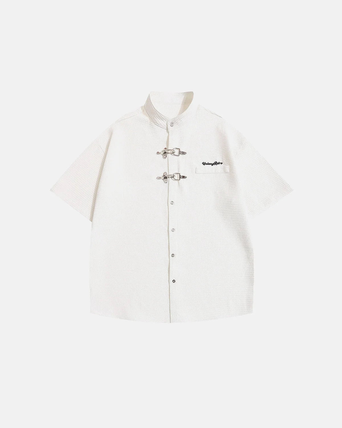 Omygoods Waffle Shirt With Metal Clasp Detail