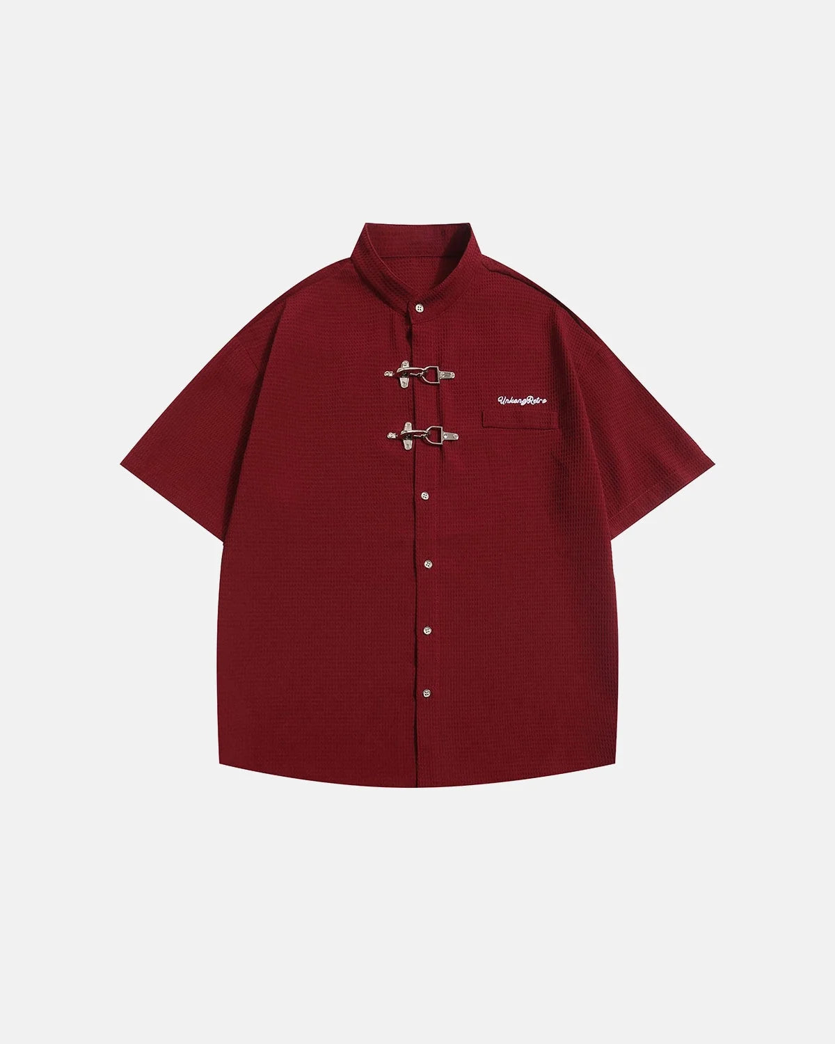 Omygoods Waffle Shirt With Metal Clasp Detail