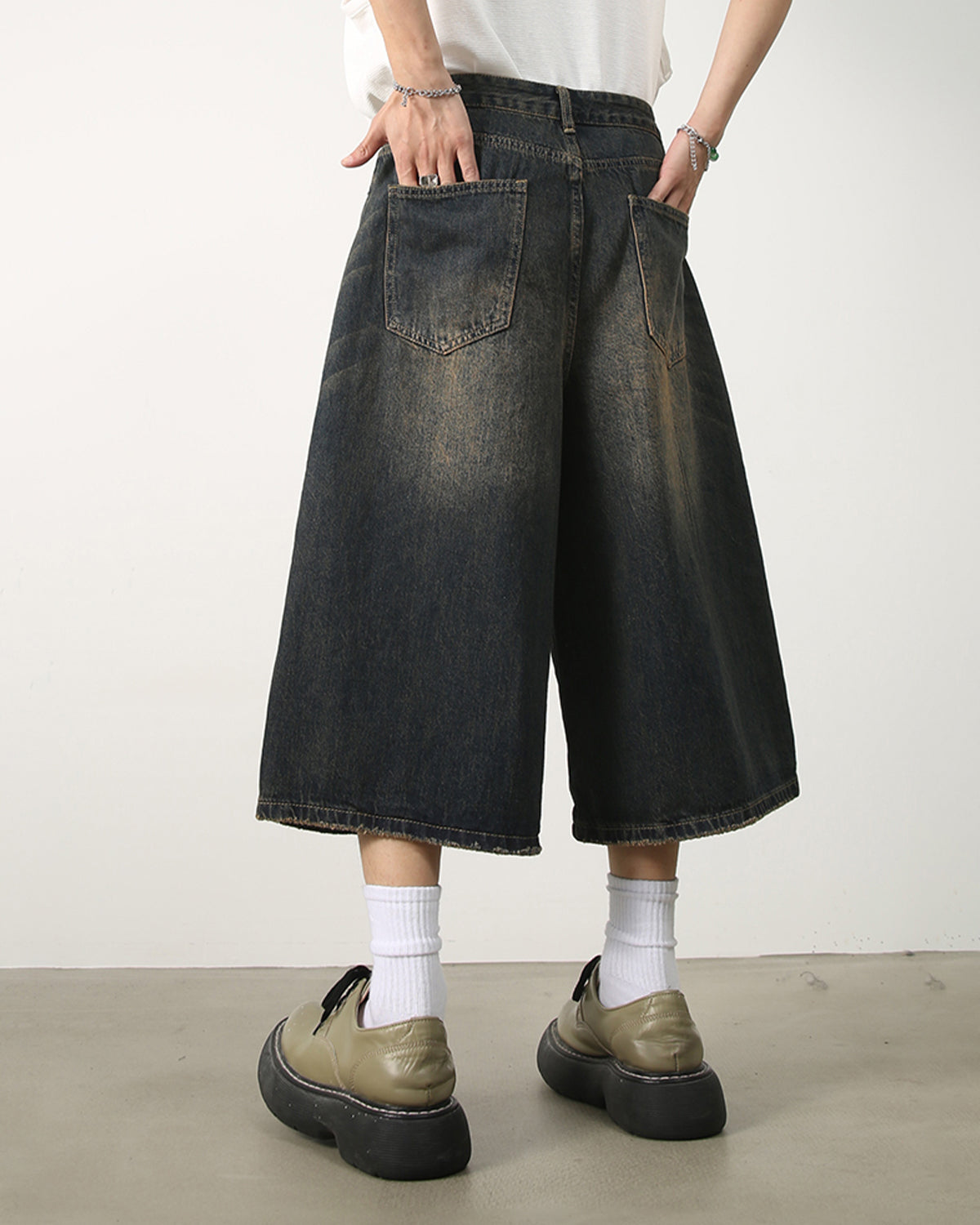 Omygoods Washed Baggy Denim Jorts