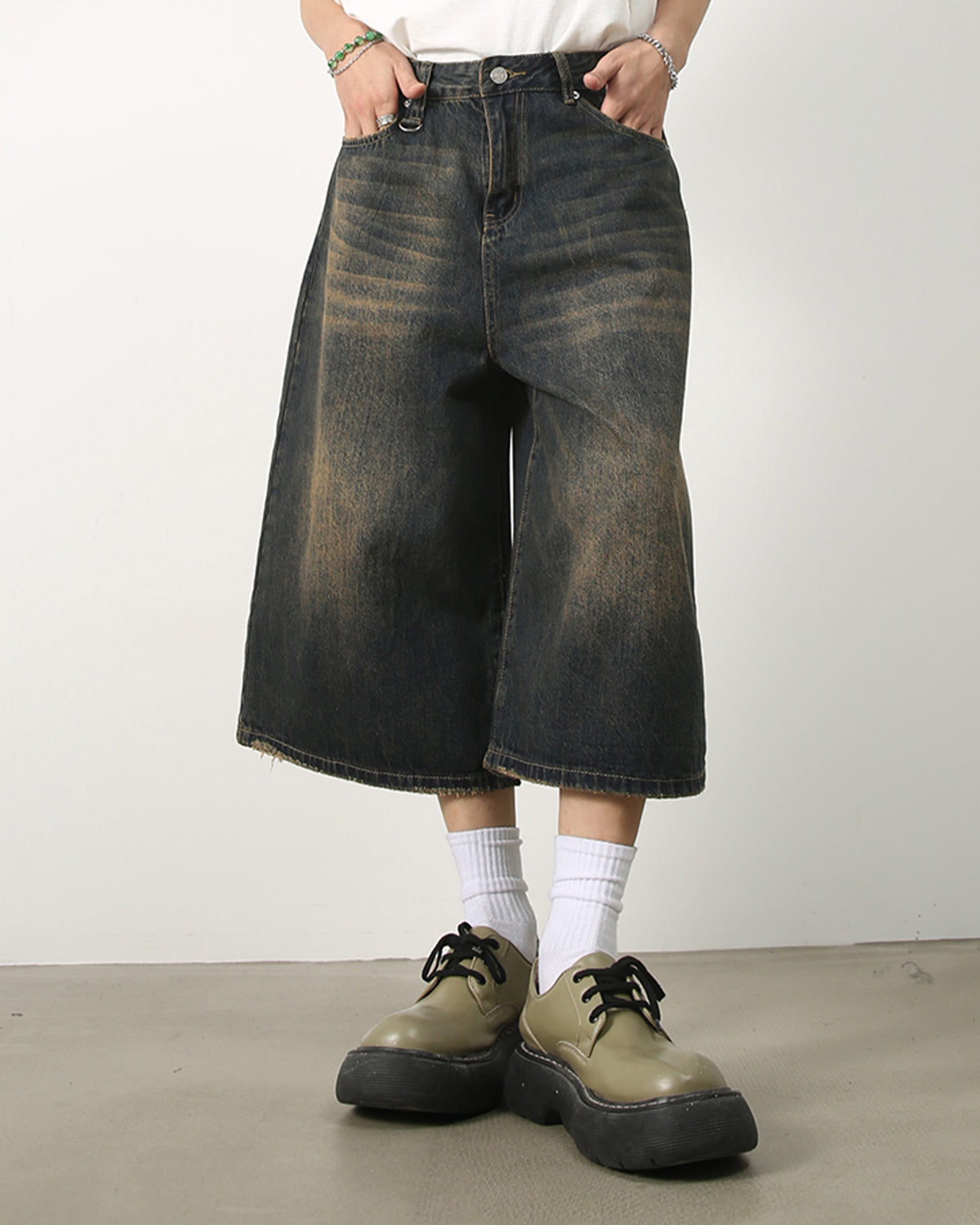 Omygoods Washed Baggy Denim Jorts