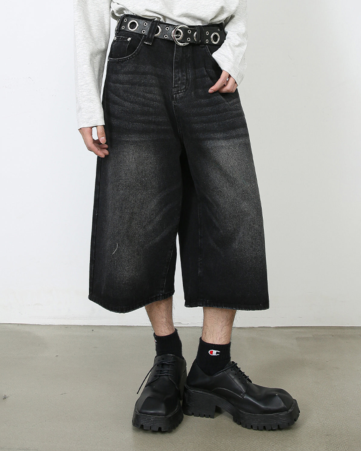 Omygoods Washed Baggy Denim Jorts
