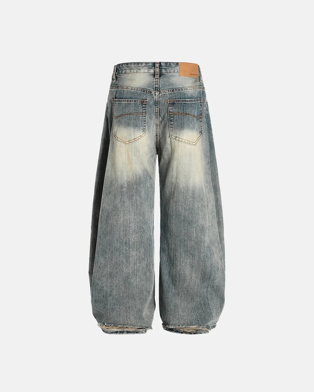 Omygoods Washed Bamboo Weave Baggy Bootcut Jeans