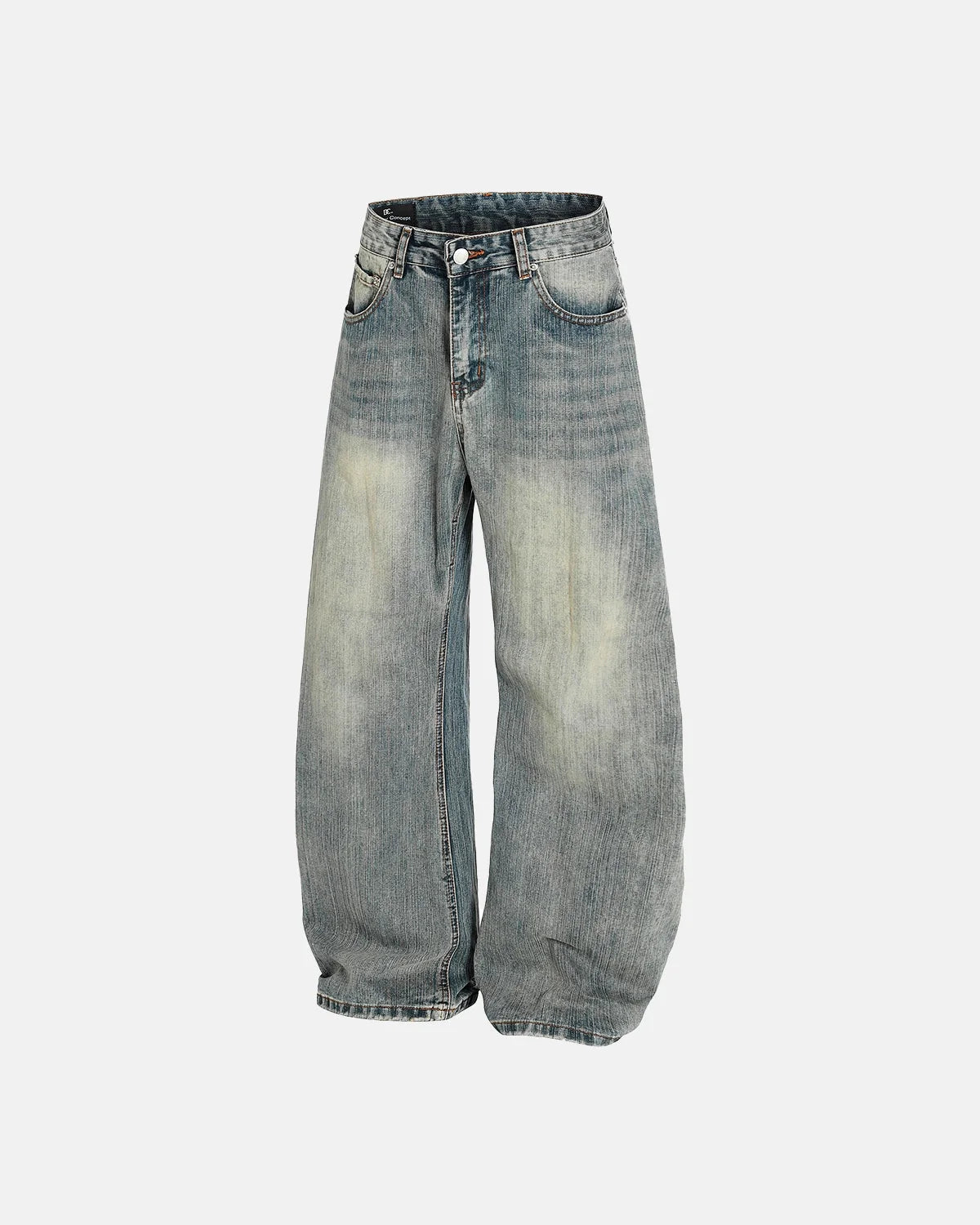 Omygoods Washed Bamboo Weave Baggy Bootcut Jeans