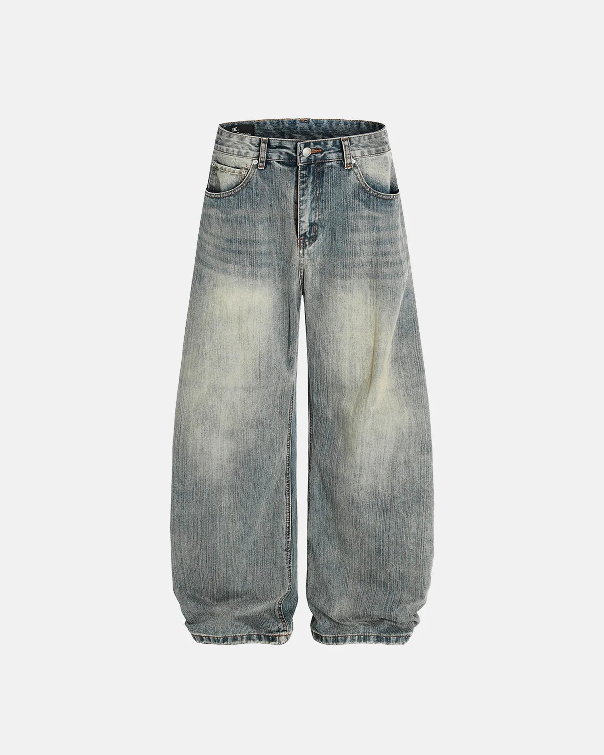 Omygoods Washed Bamboo Weave Baggy Bootcut Jeans