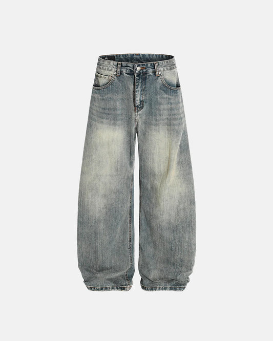 Omygoods Washed Bamboo Weave Baggy Bootcut Jeans