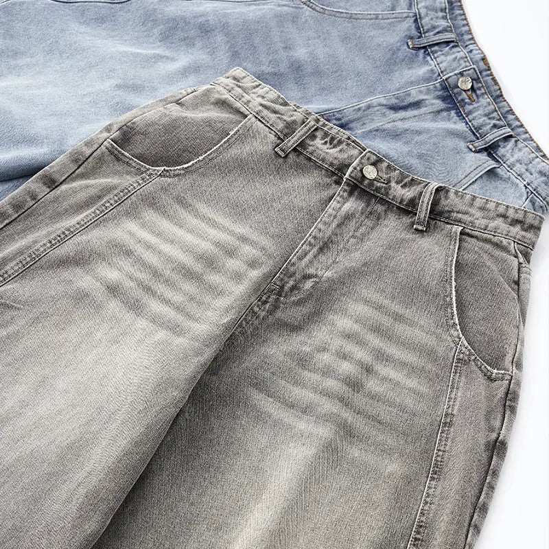 Omygoods Washed Barrel Baggy Jeans