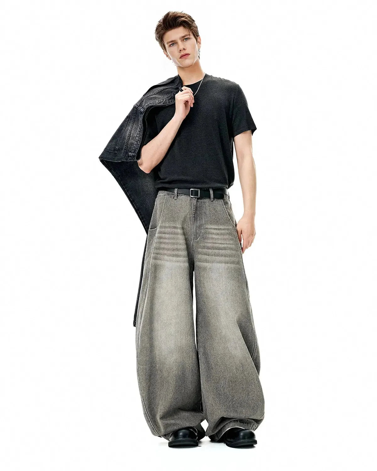 Omygoods Washed Barrel Baggy Jeans