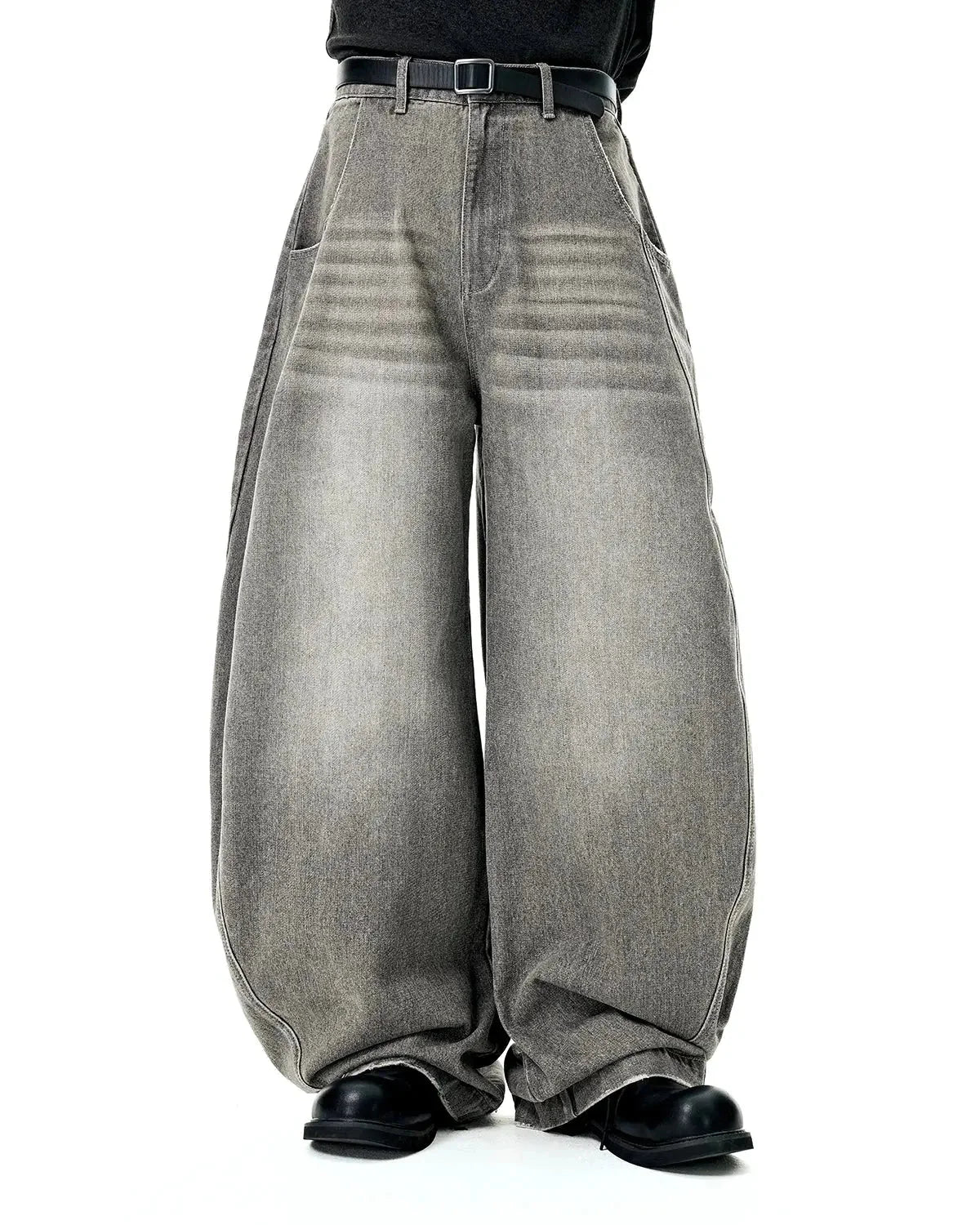 Omygoods Washed Barrel Baggy Jeans