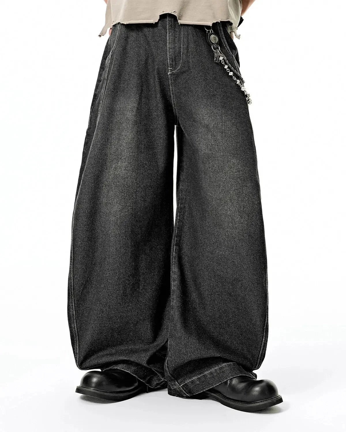 Omygoods Washed Barrel Baggy Jeans