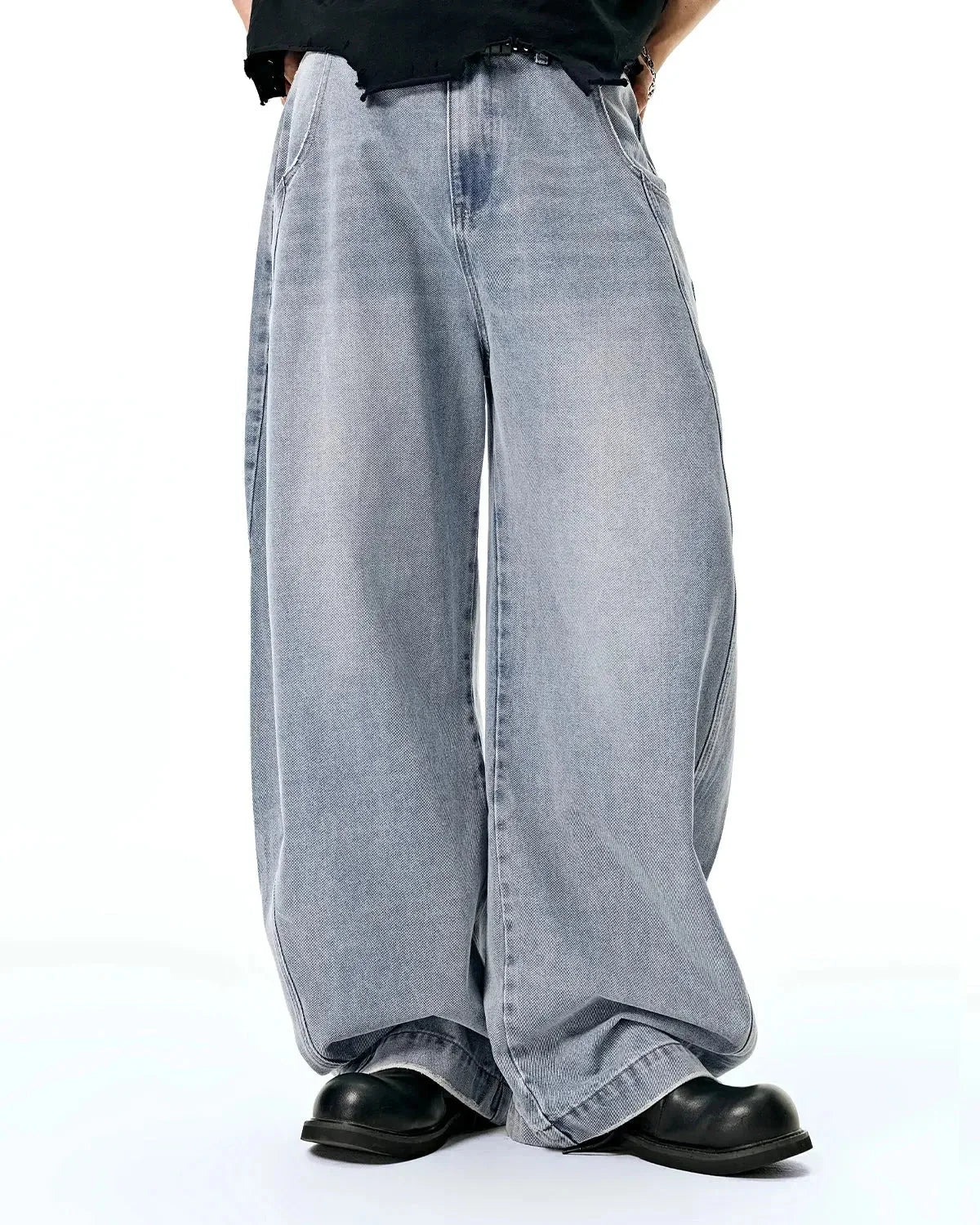 Omygoods Washed Barrel Baggy Jeans