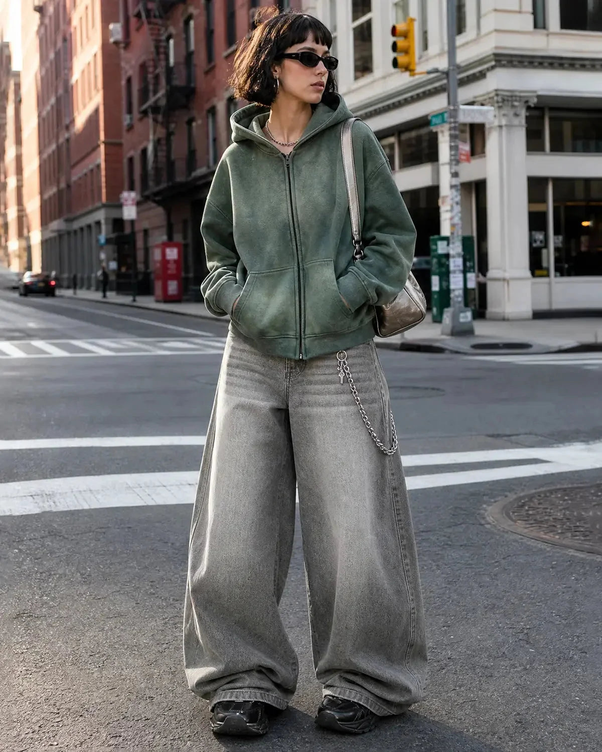 Omygoods Washed Barrel Baggy Jeans