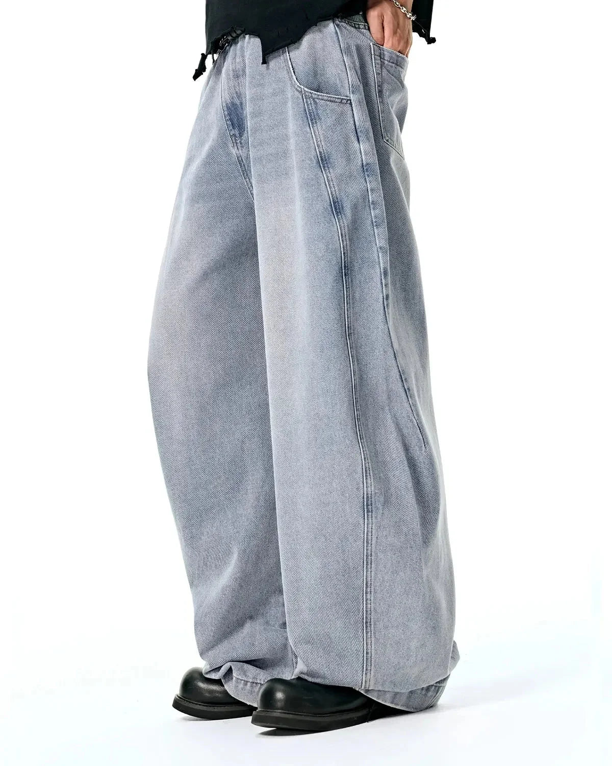 Omygoods Washed Barrel Baggy Jeans