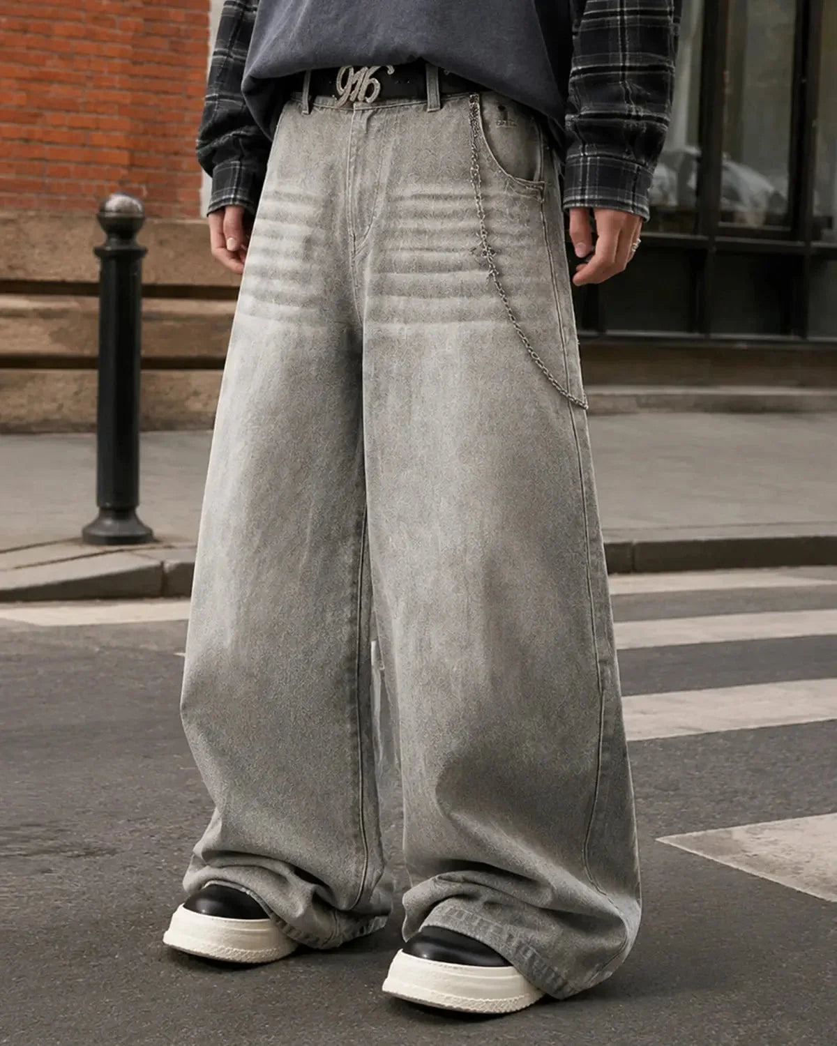Omygoods Washed Barrel Baggy Jeans