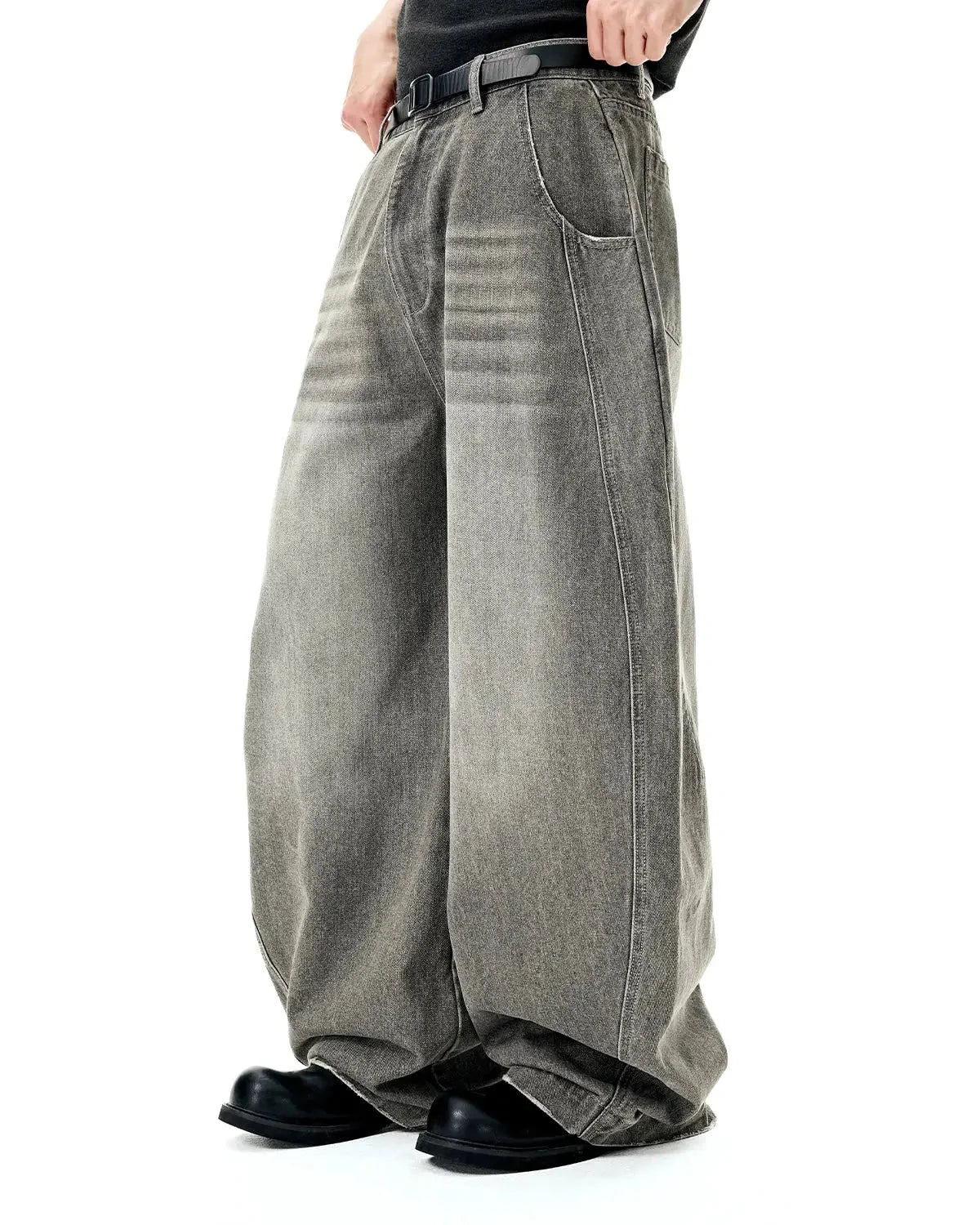 Omygoods Washed Barrel Baggy Jeans