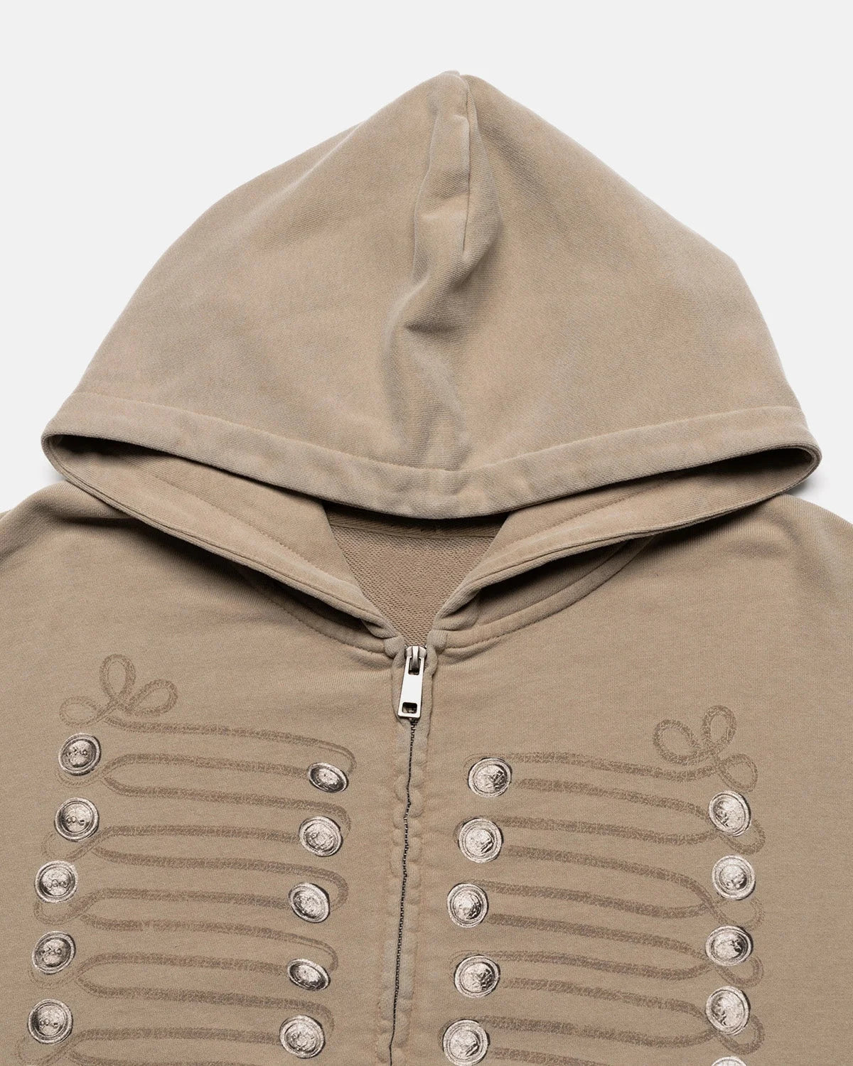 Omygoods Washed Braided Cord Boxy Zip Up Hoodie