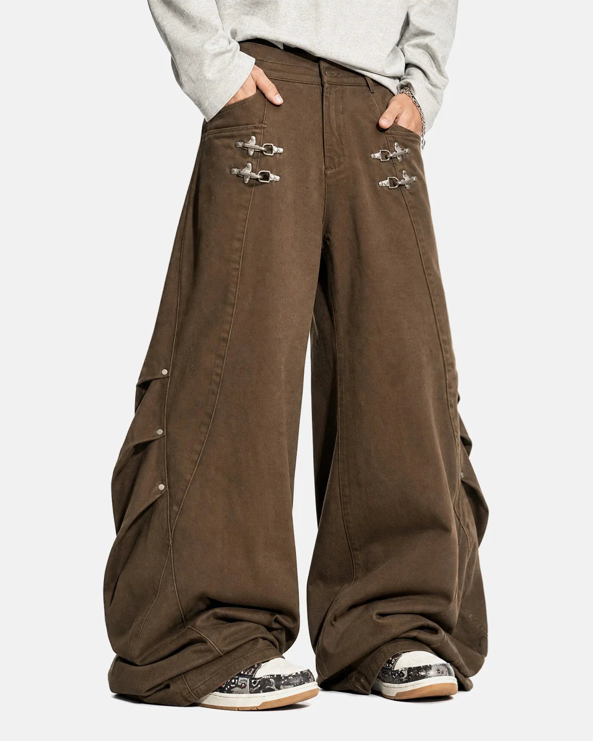 Omygoods Metal Clasp Barrel Cargo Pants