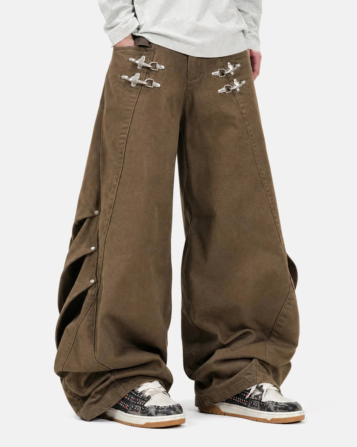 Omygoods Metal Clasp Barrel Cargo Pants