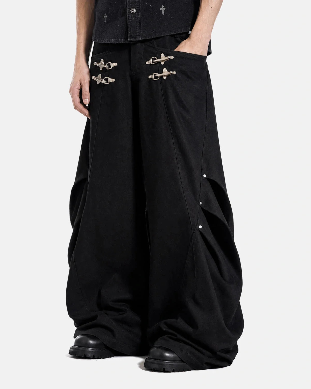 Omygoods Metal Clasp Barrel Cargo Pants