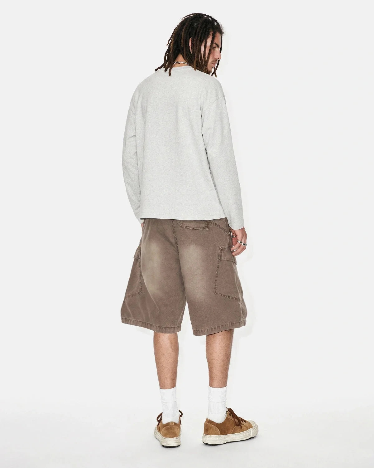 Omygoods Washed Cargo Shorts Utility Pockets