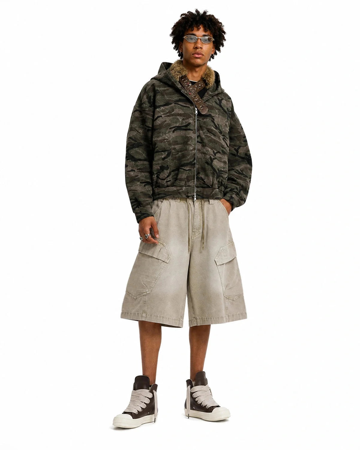 Omygoods Washed Cargo Shorts Utility Pockets