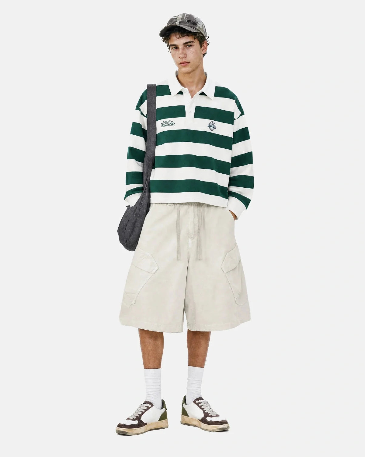 Omygoods Washed Cargo Shorts Utility Pockets