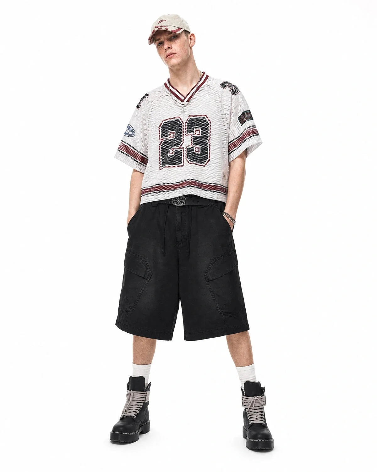 Omygoods Washed Cargo Shorts Utility Pockets