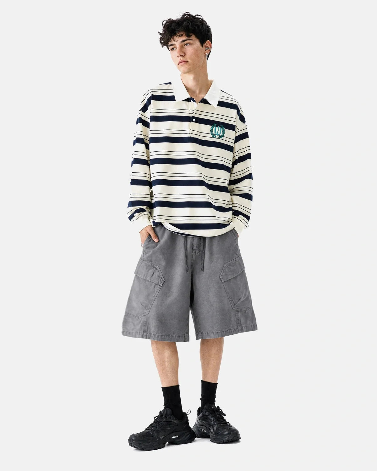Omygoods Washed Cargo Shorts Utility Pockets