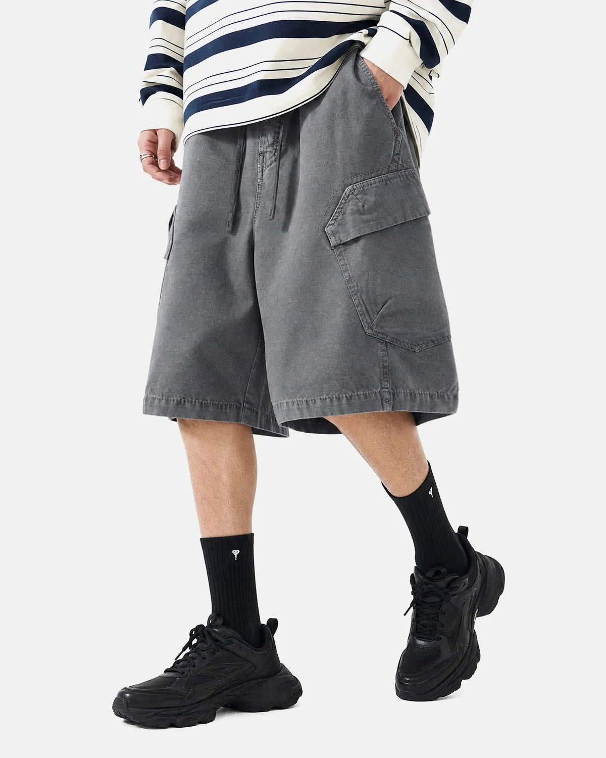 Omygoods Washed Cargo Shorts Utility Pockets