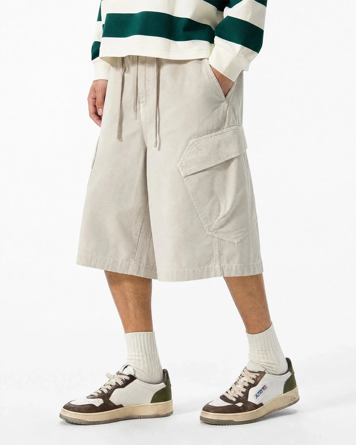 Omygoods Washed Cargo Shorts Utility Pockets