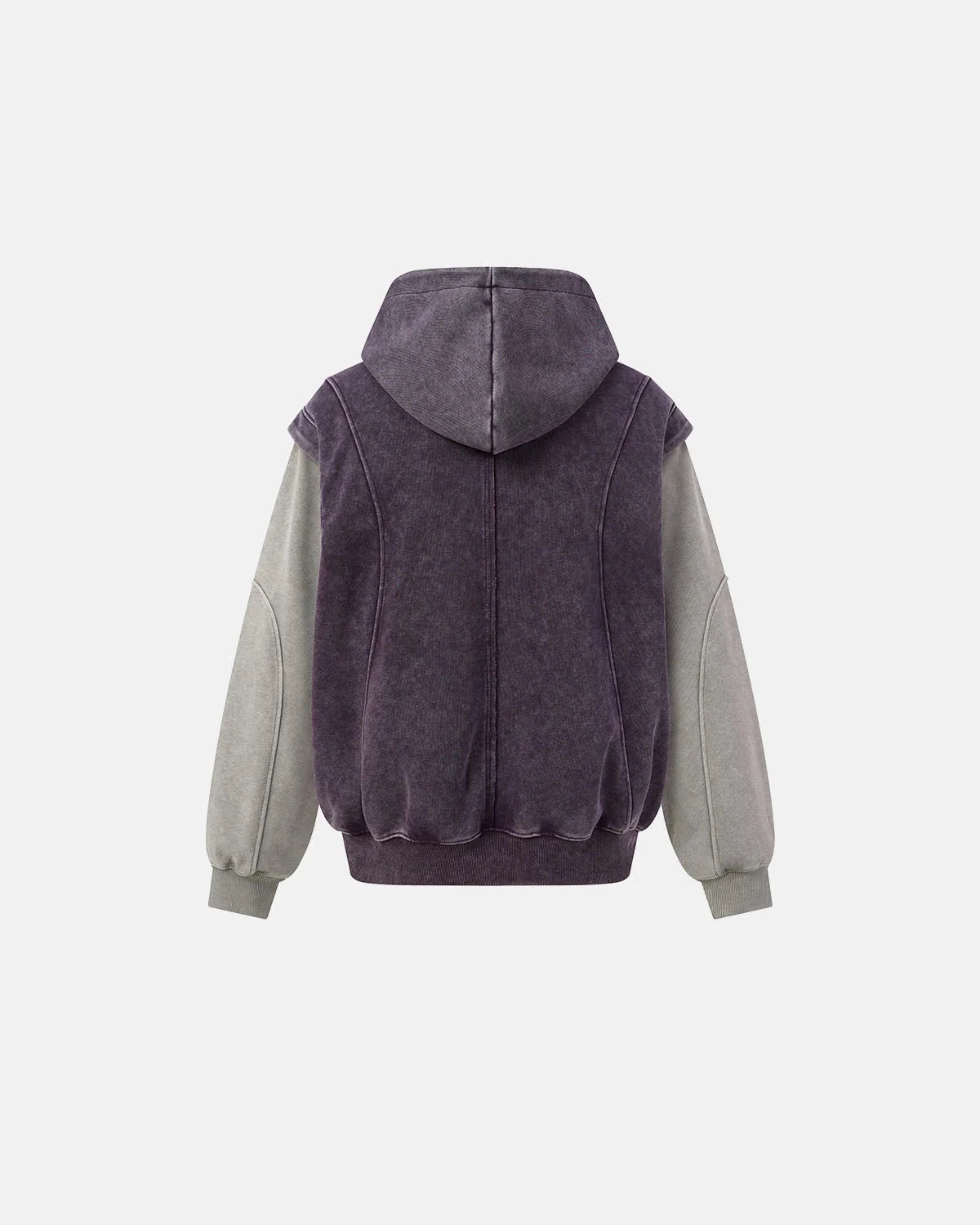 Omygoods Washed Colorblock Boxy Zip Up Hoodie