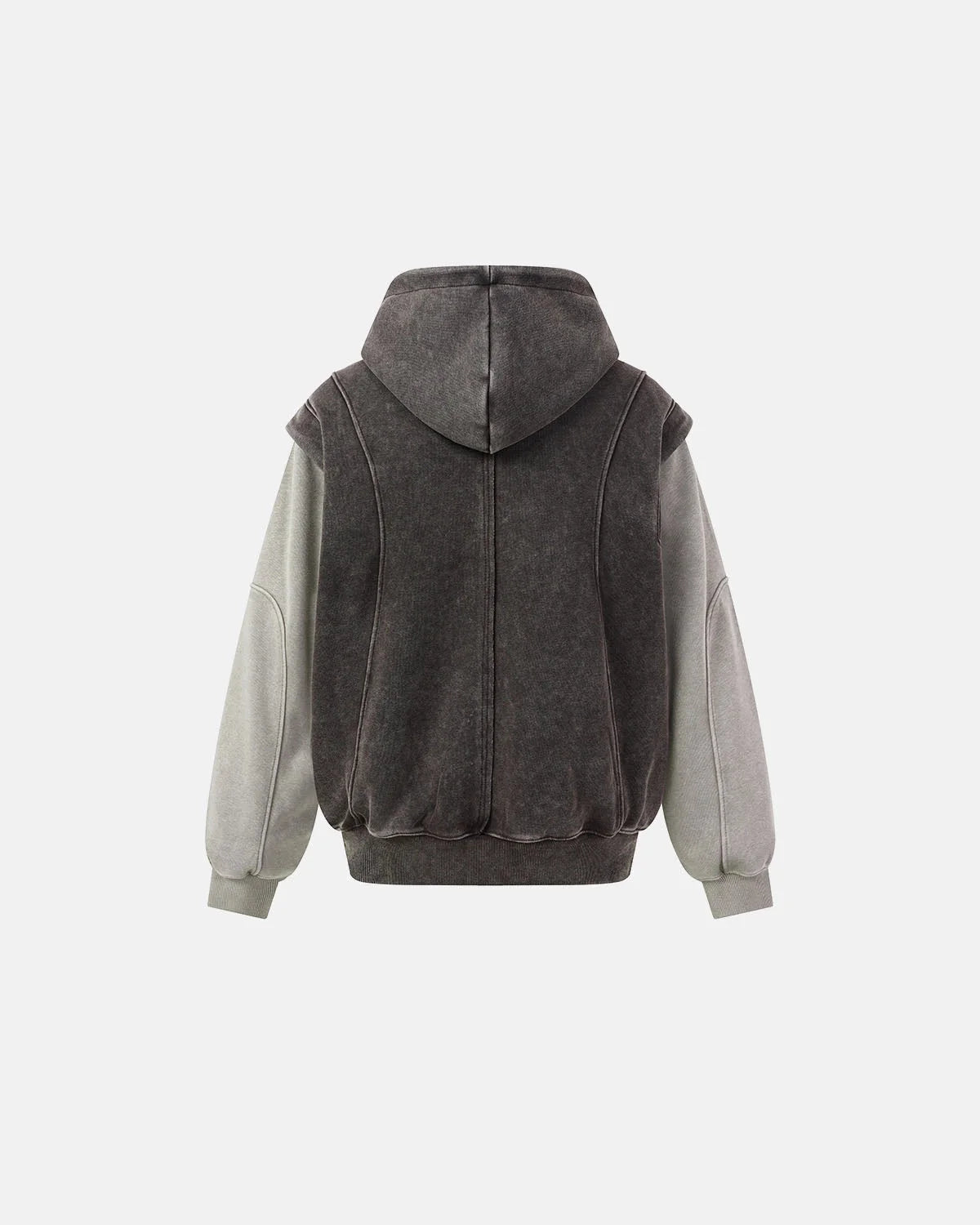 Omygoods Washed Colorblock Boxy Zip Up Hoodie