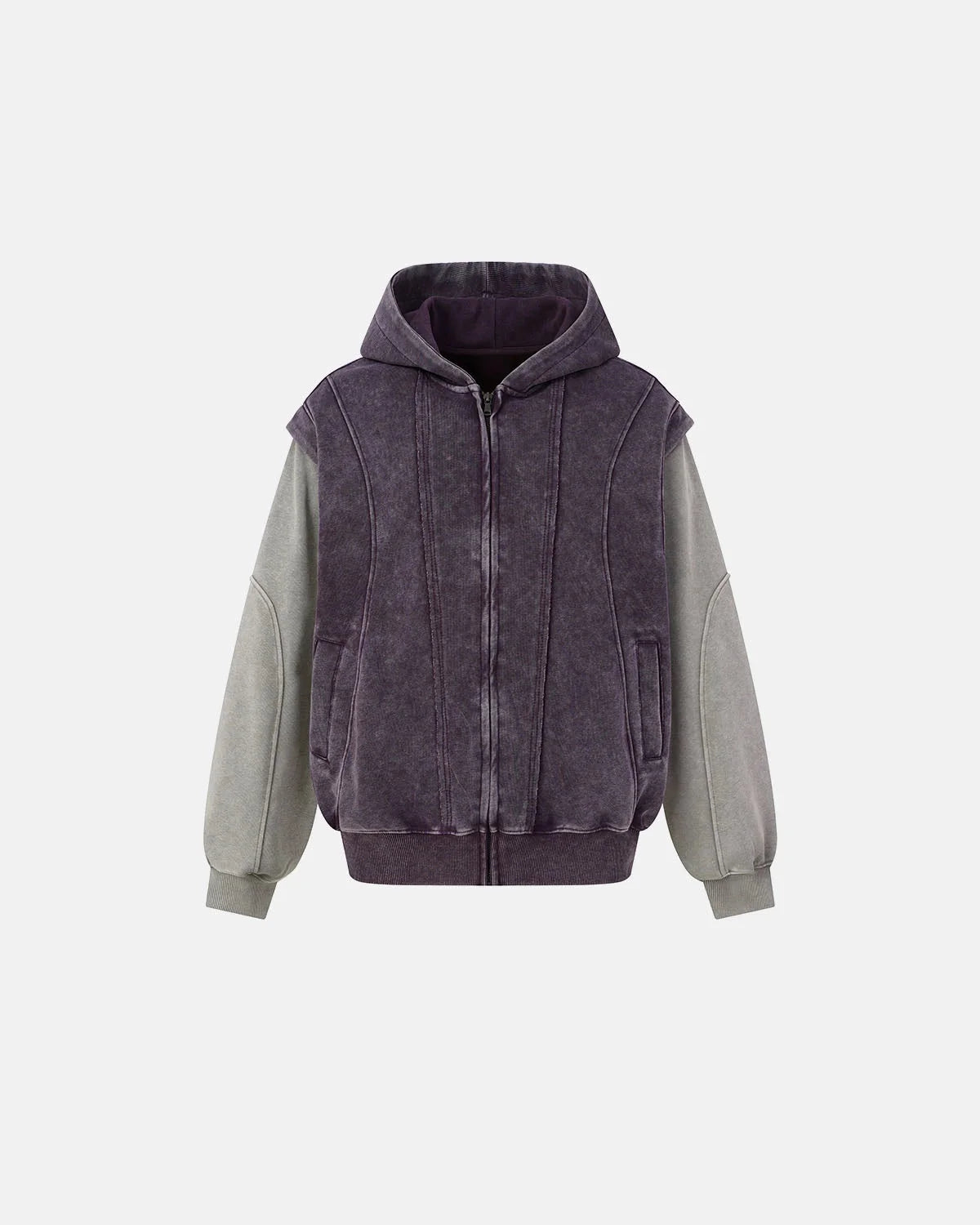 Omygoods Washed Colorblock Boxy Zip Up Hoodie