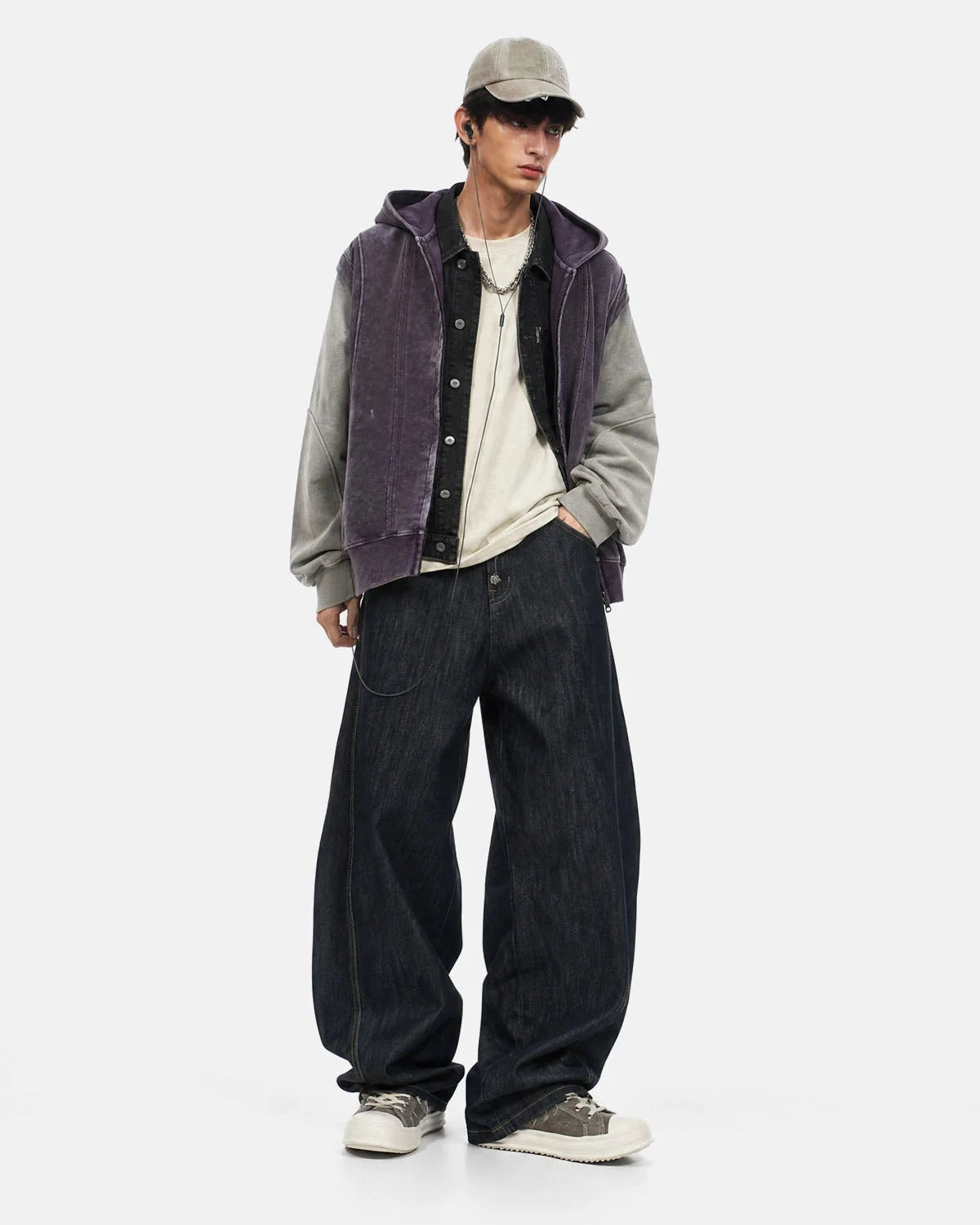 Omygoods Washed Colorblock Boxy Zip Up Hoodie