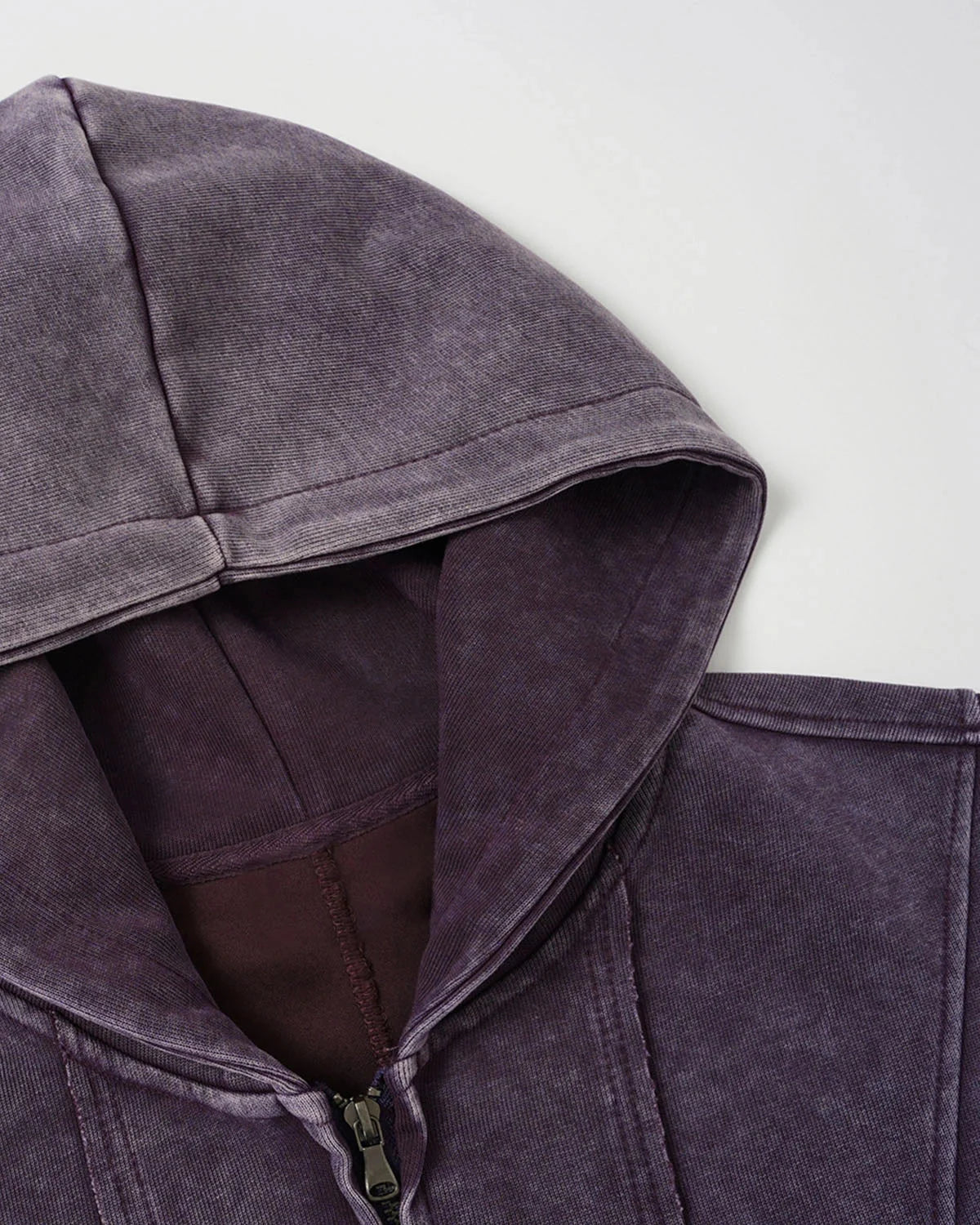 Omygoods Washed Colorblock Boxy Zip Up Hoodie