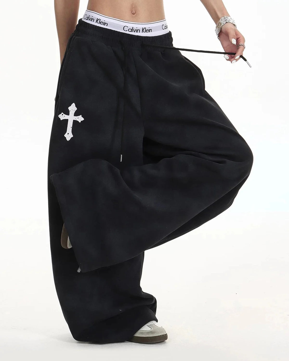 Omygoods Washed Cross Barrel Sweatpants