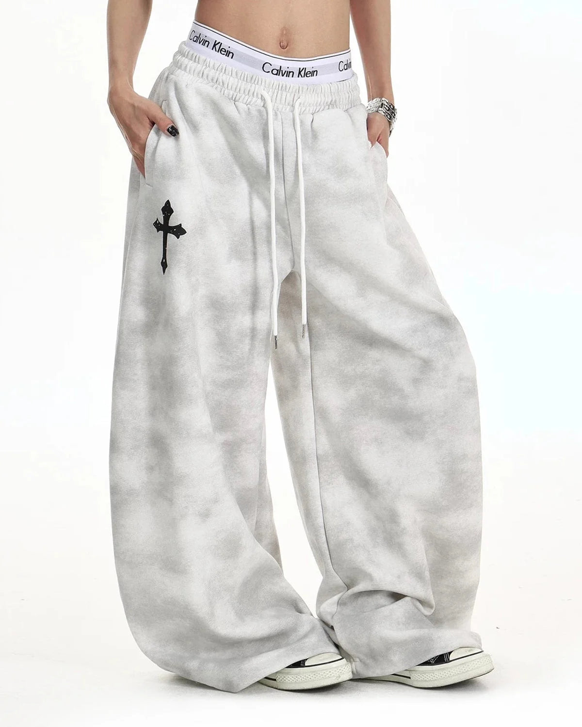 Omygoods Washed Cross Barrel Sweatpants