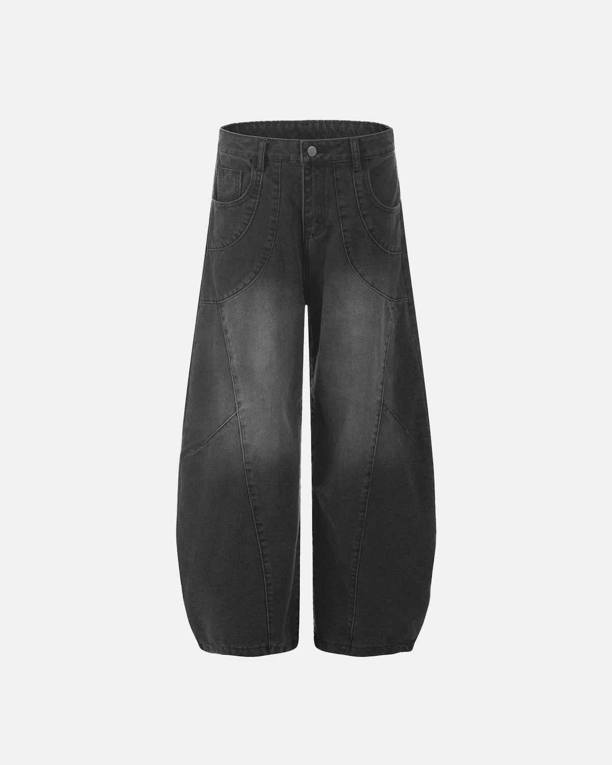 Omygoods Washed Curved Seam Barrel Jeans