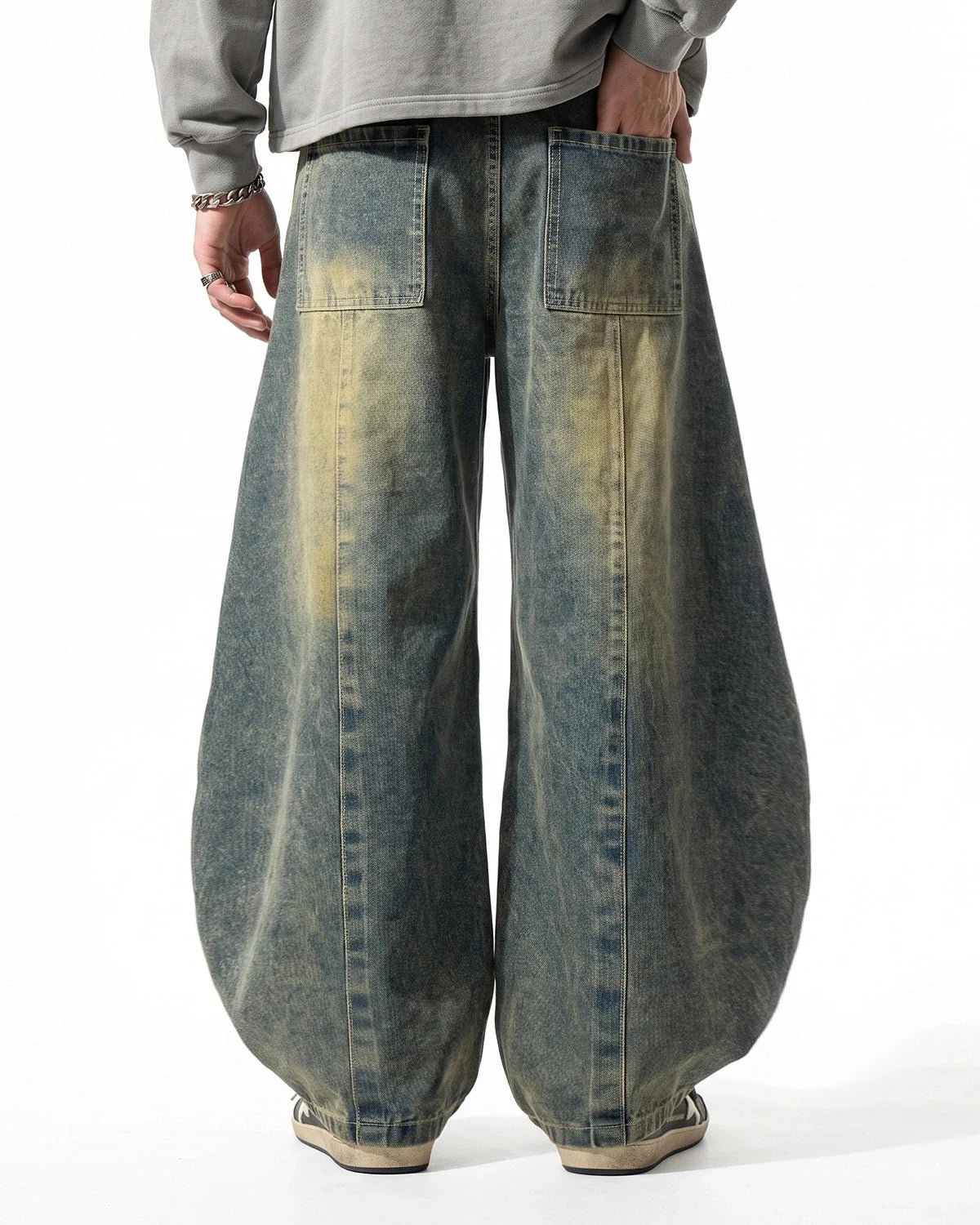 Omygoods Washed Curved Seam Barrel Jeans