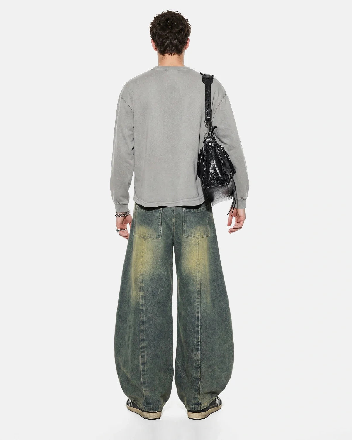 Omygoods Washed Curved Seam Barrel Jeans