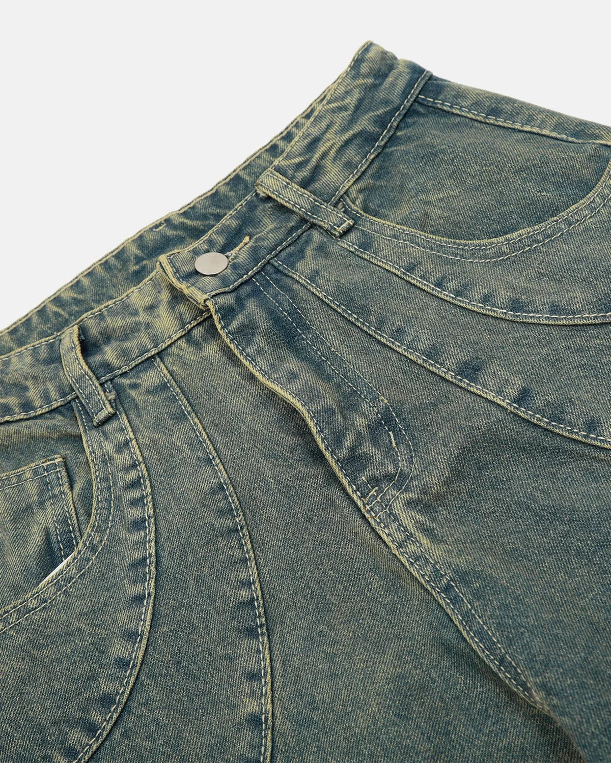 Omygoods Washed Curved Seam Barrel Jeans
