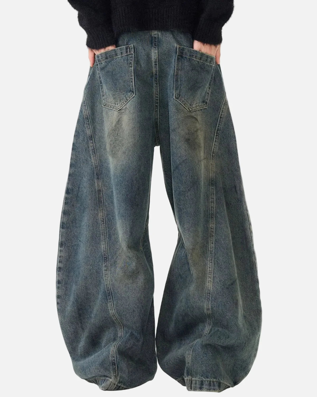 Omygoods Washed Deconstructed Barrel Jeans