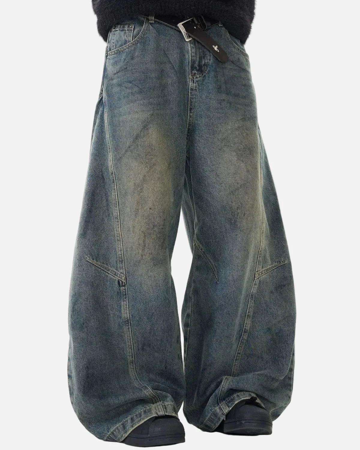 Omygoods Washed Deconstructed Barrel Jeans