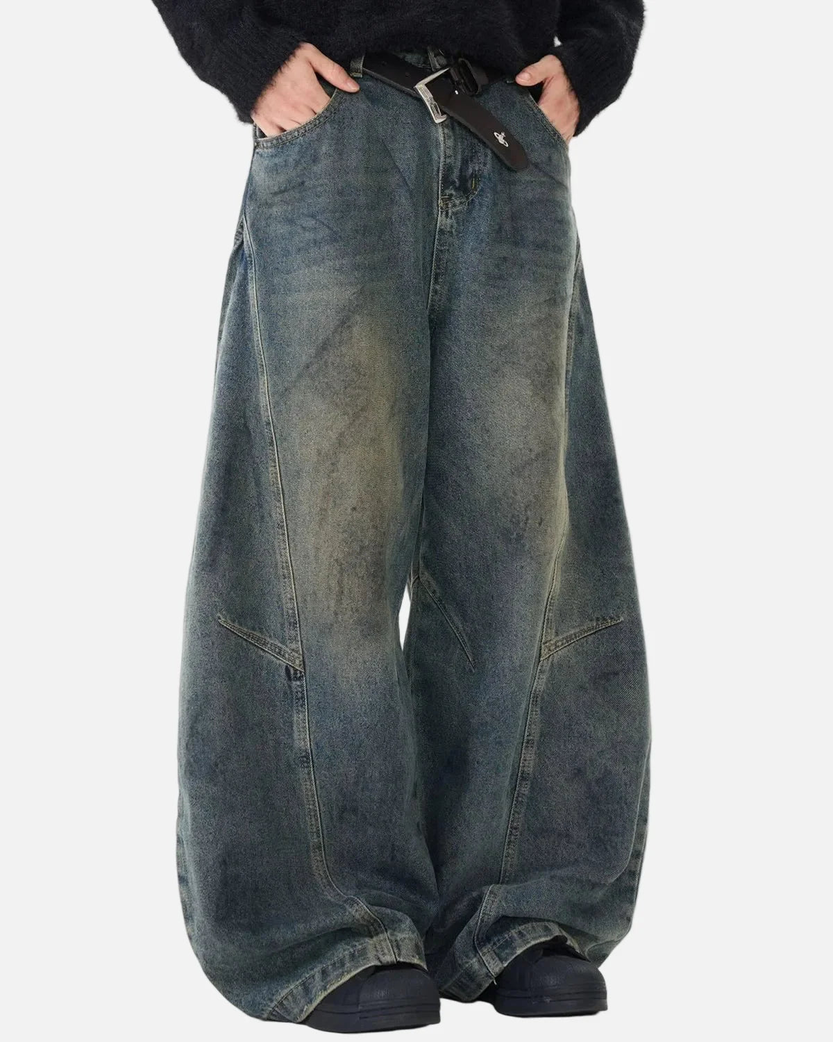 Omygoods Washed Deconstructed Barrel Jeans