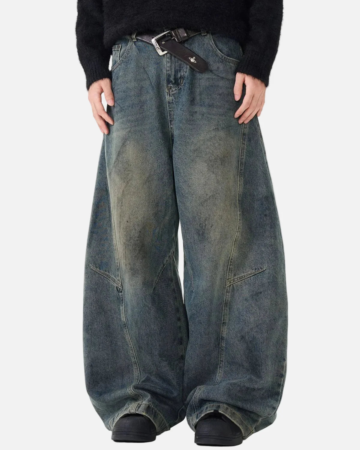 Omygoods Washed Deconstructed Barrel Jeans