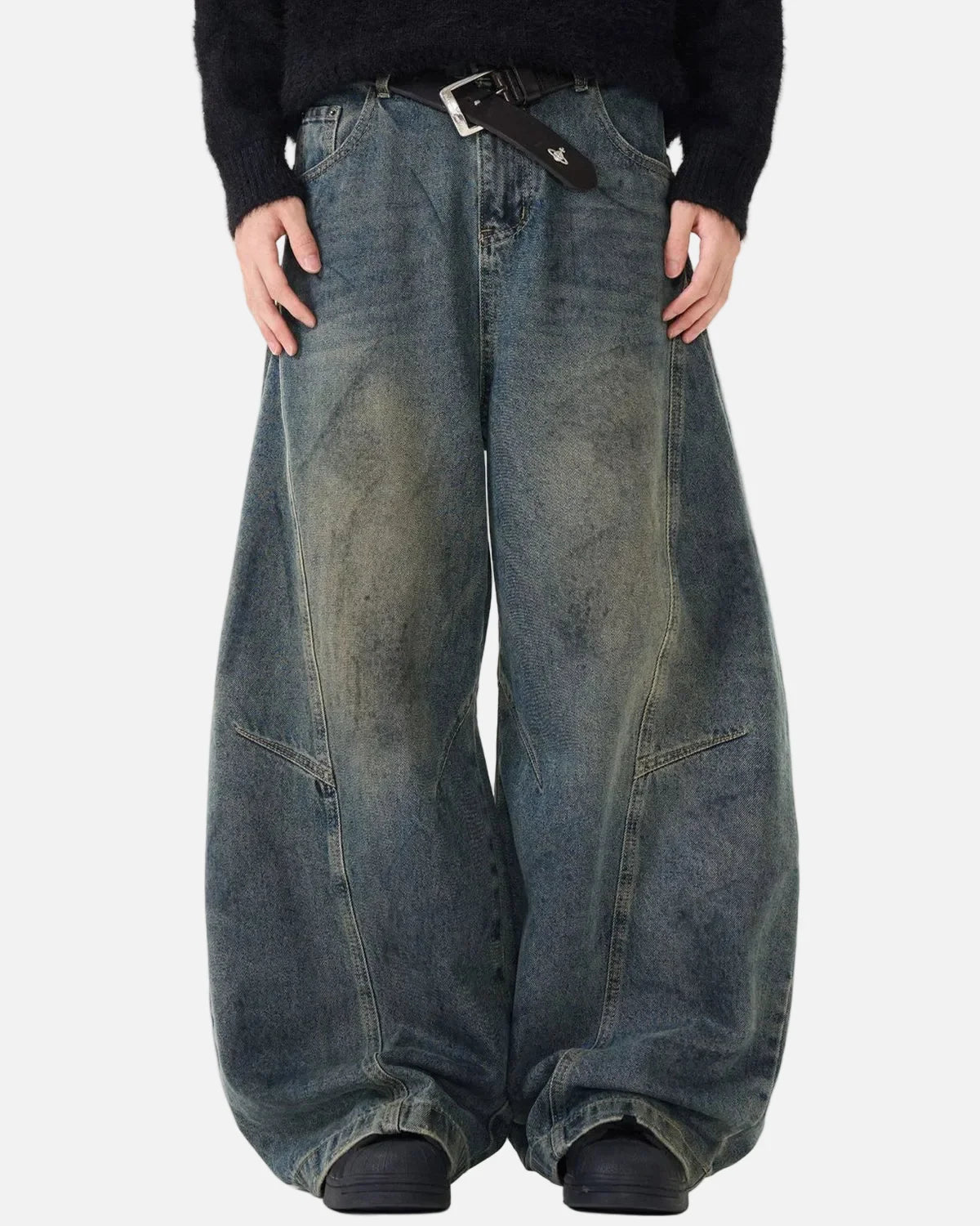 Omygoods Washed Deconstructed Barrel Jeans