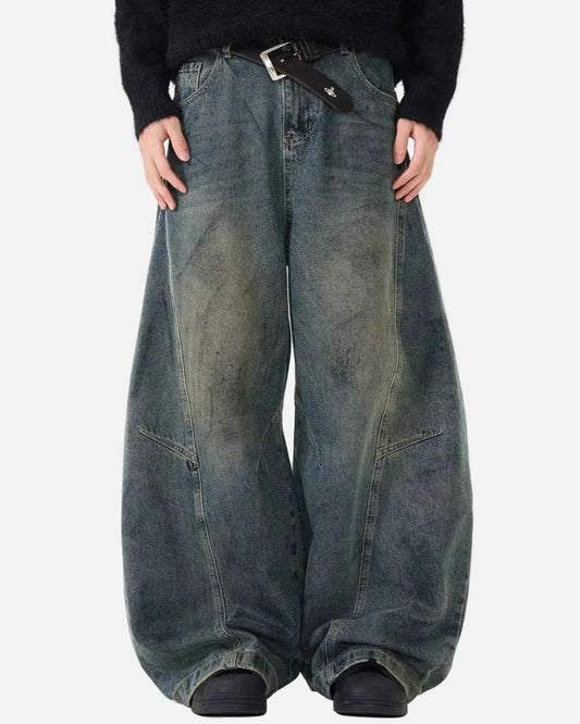 Omygoods Washed Deconstructed Barrel Jeans