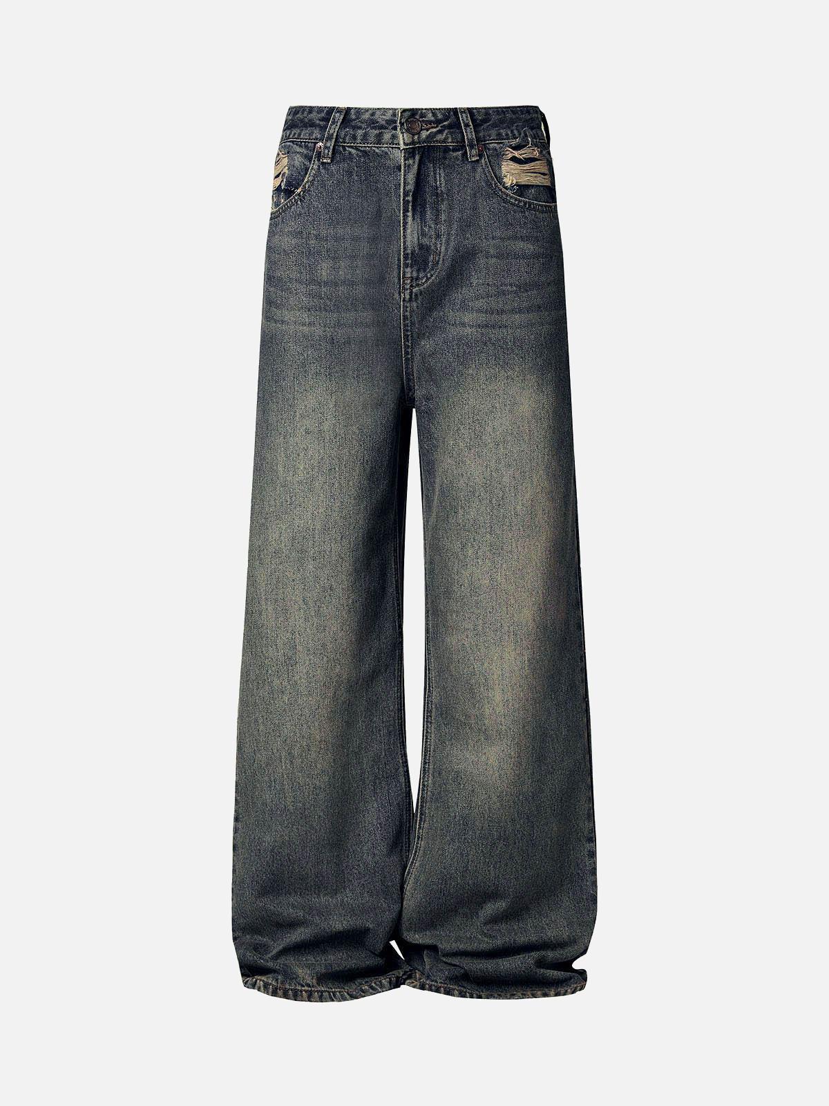 Omygoods Washed Dirty-Dye Straight Jeans