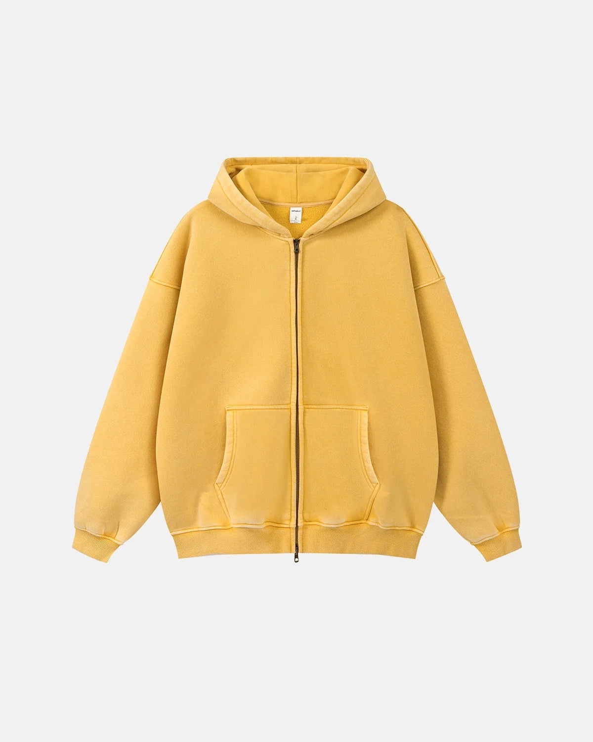 Omygoods Washed Distressed Fleece Zip Up Hoodie