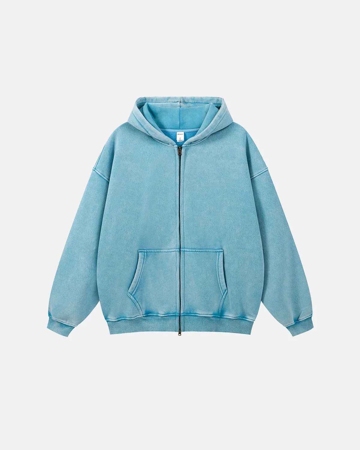 Omygoods Washed Distressed Fleece Zip Up Hoodie